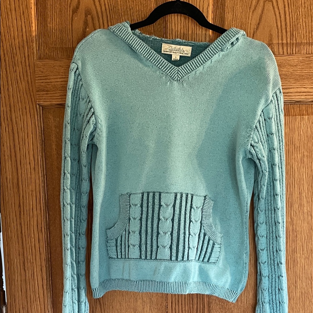Cabela’s cotton hoodie sweater two-tone turquoise